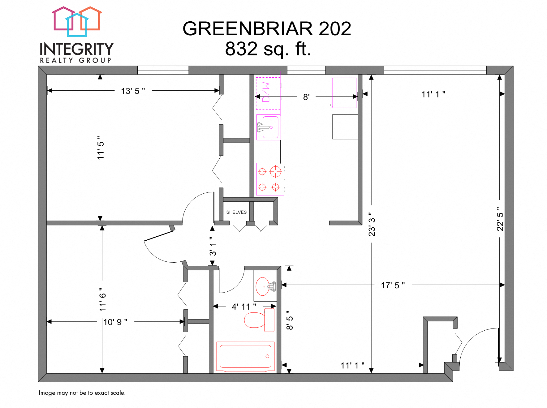 Floor plan for 2 beds, 1 bath, 838 sqft